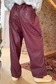 Made in Italy Runa Leather Look Tapered Barrel Pant Burgundy